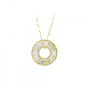 Necklace double side Yellow gold K14 with diamond and mother of pearl Code 010963