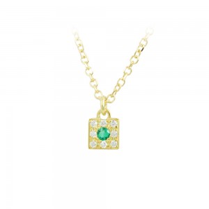 Necklace Yellow gold K14 with Emeralds and diamonds Code 010967