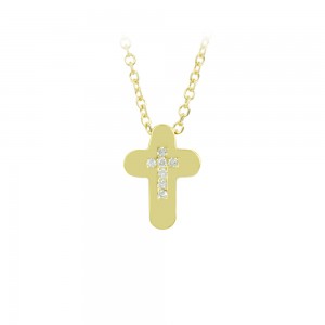 Woman's cross pendant with chain, Yellow gold K14 with diamondS Code 010973