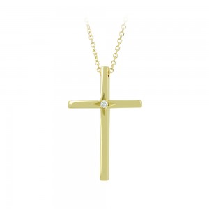 Woman's cross pendant with chain, Yellow gold K14 with diamond Code 010974