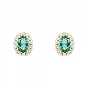 Rosette earrings Yellow gold K14 with semiprecious stones - Paraiba Code 011013