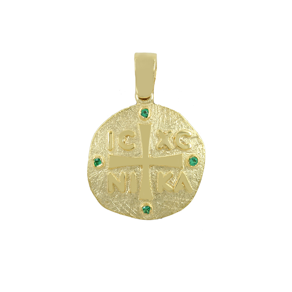 Christian pendant Yellow gold K14 with semiprecious crystals Code 011304