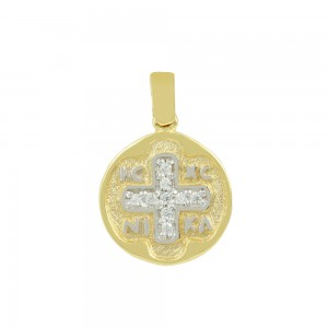 Christian pendant Yellow gold K14 with semiprecious crystals Code 011306