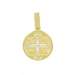 Christian pendant Yellow gold K14 with semiprecious crystals Code 011308