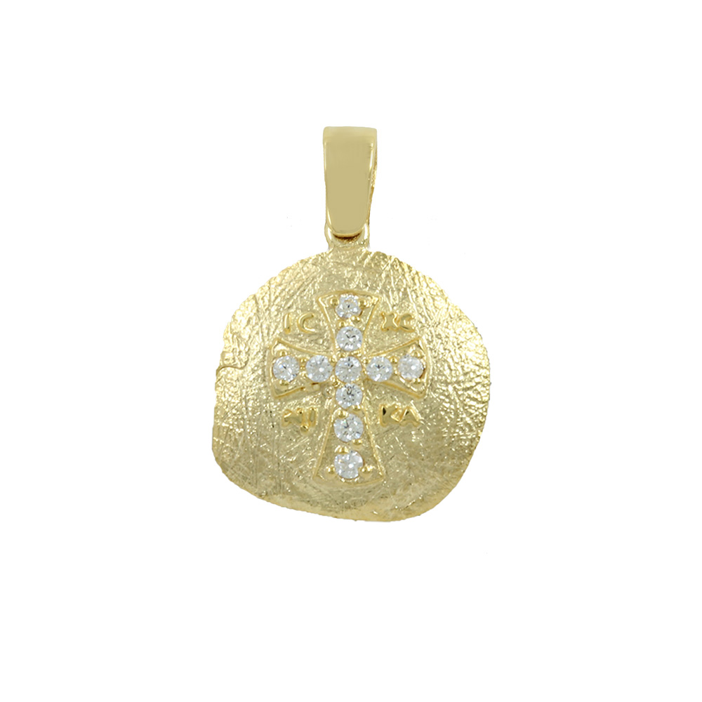 Christian pendant Yellow gold K14 with semiprecious crystals Code 011309
