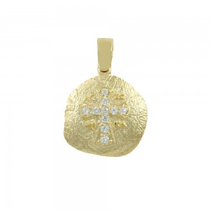 Christian pendant Yellow gold K14 with semiprecious crystals Code 011309