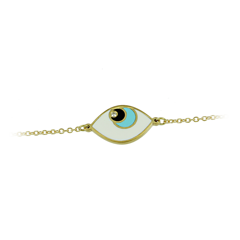 Bracelet Eye Yellow gold K14 with diamond and Ceramic Code 011320