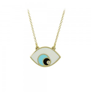 Necklace Eye motif Yellow gold K14 with Ceramic and diamond Code 011337