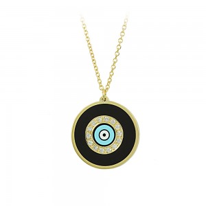 Necklace Eye shape Yellow gold K14 with Ceramic and diamonds Code 011338