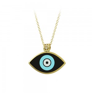 Necklace Eye shape Yellow gold K14 with Ceramic and diamonds Code 011339