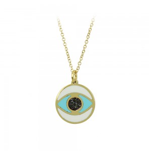 Necklace Eye shape Yellow gold K14 with Ceramic and black color diamonds Code 011341