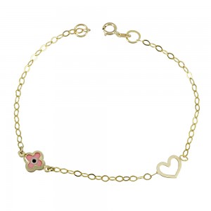 Bracelet for baby girl Heart and eye motif Yellow gold K14 Code 011529