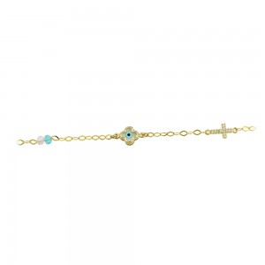 Bracelet for baby Cross and eye motif Yellow gold K14 with semiprecious crystals Code 011531
