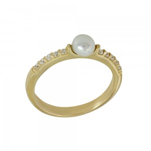 Ring Yellow gold K14 with pearl and semiprecious stones Code 011558