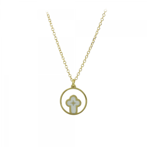 Necklace Cross Yellow gold K14 with ceramic Code 011625