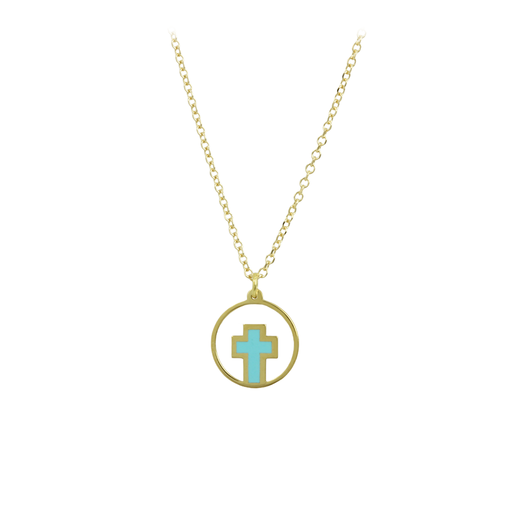 Necklace Cross Yellow gold K14 with ceramic Code 011630