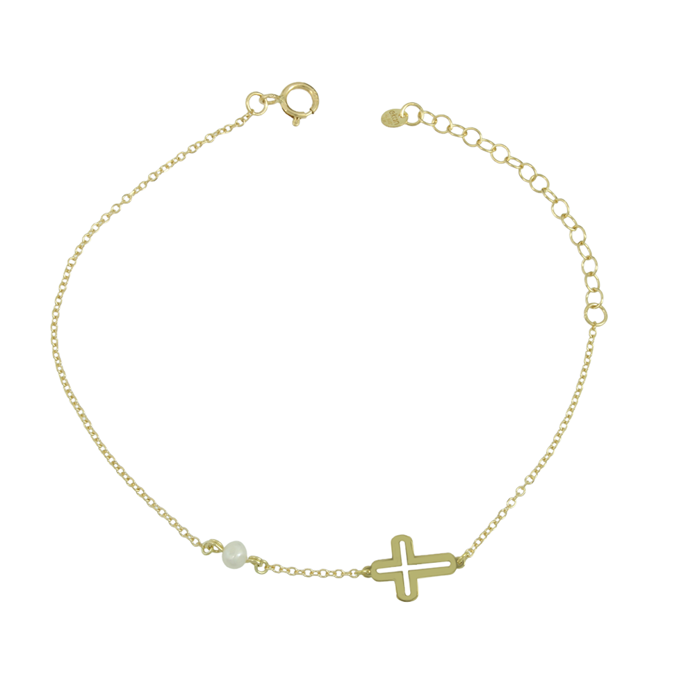 Bracelet Cross Yellow gold K14 with pearl Code 011645