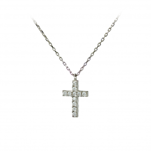 Cross with chain White gold K14 with semiprecious crystals Code 011772