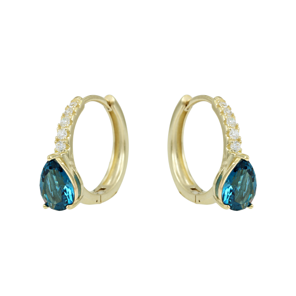Earring rings Yellow gold K14 with semiprecious crystals Code 012031