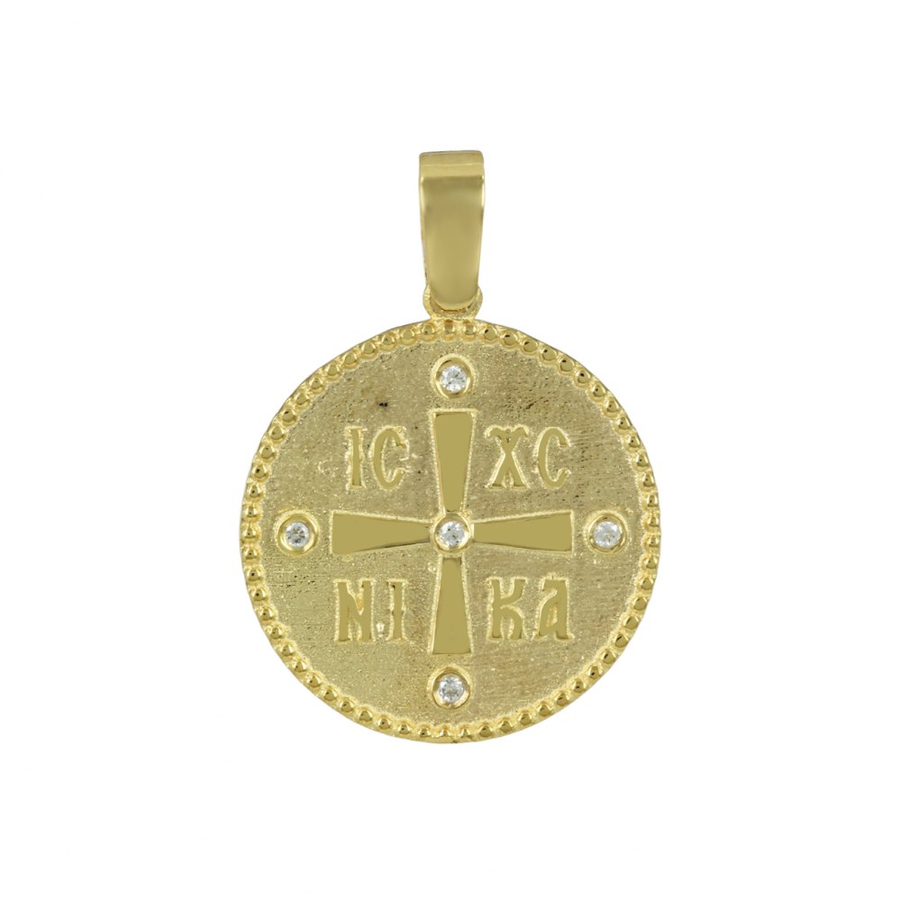 Christian pendant Yellow gold K14 with semiprecious crystals Code 012076