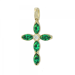 Women’s cross Yellow gold K14 with semiprecious crystals Code 012180