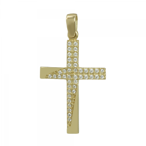 Women’s cross Yellow gold K14 with semiprecious crystals Code 012183