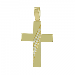 Women’s cross Yellow gold K14 with semiprecious crystals Code 012189