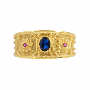 Byzantine ring Yellow gold K14 with semiprecious crystals Code 012199