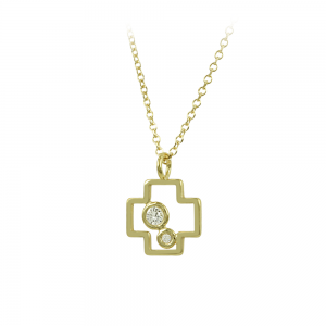 Necklace Cross Yellow gold K14 with diamonds Code 012210