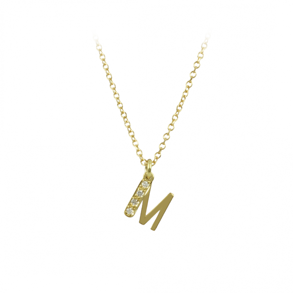 Necklace Monogram Yellow gold K14 with diamonds Code 012211