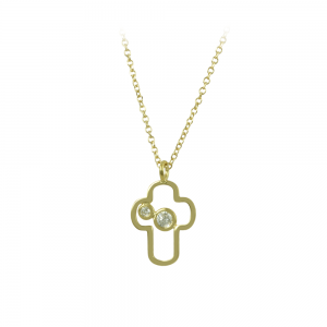 Necklace Cross Yellow gold K14 with diamonds Code 012218