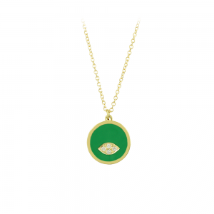 Necklace Eye Yellow gold K14 with diamonds and ceramic Code 012222