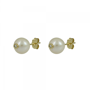 Earrings White gold K14 with diamond and pearl Code 012226