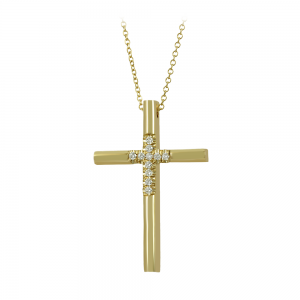 Cross with chain, Yellow gold K18 with Brilliant cut diamonds Code 012359
