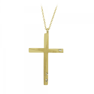 Cross with chain, Yellow gold K18 with Brilliant cut diamonds Code 012360