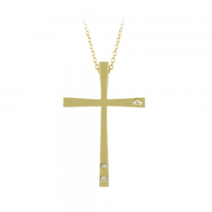 Cross with chain, Yellow gold K18 with Brilliant cut diamonds Code 012362