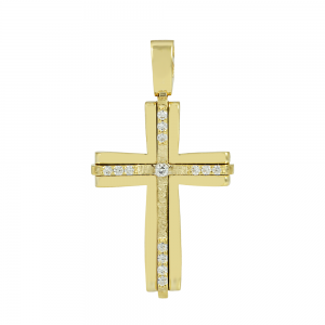 Women’s cross Yellow gold K14 with semiprecious crystals Code 012366