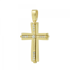 Women’s cross Yellow gold K14 with semiprecious crystals Code 012366