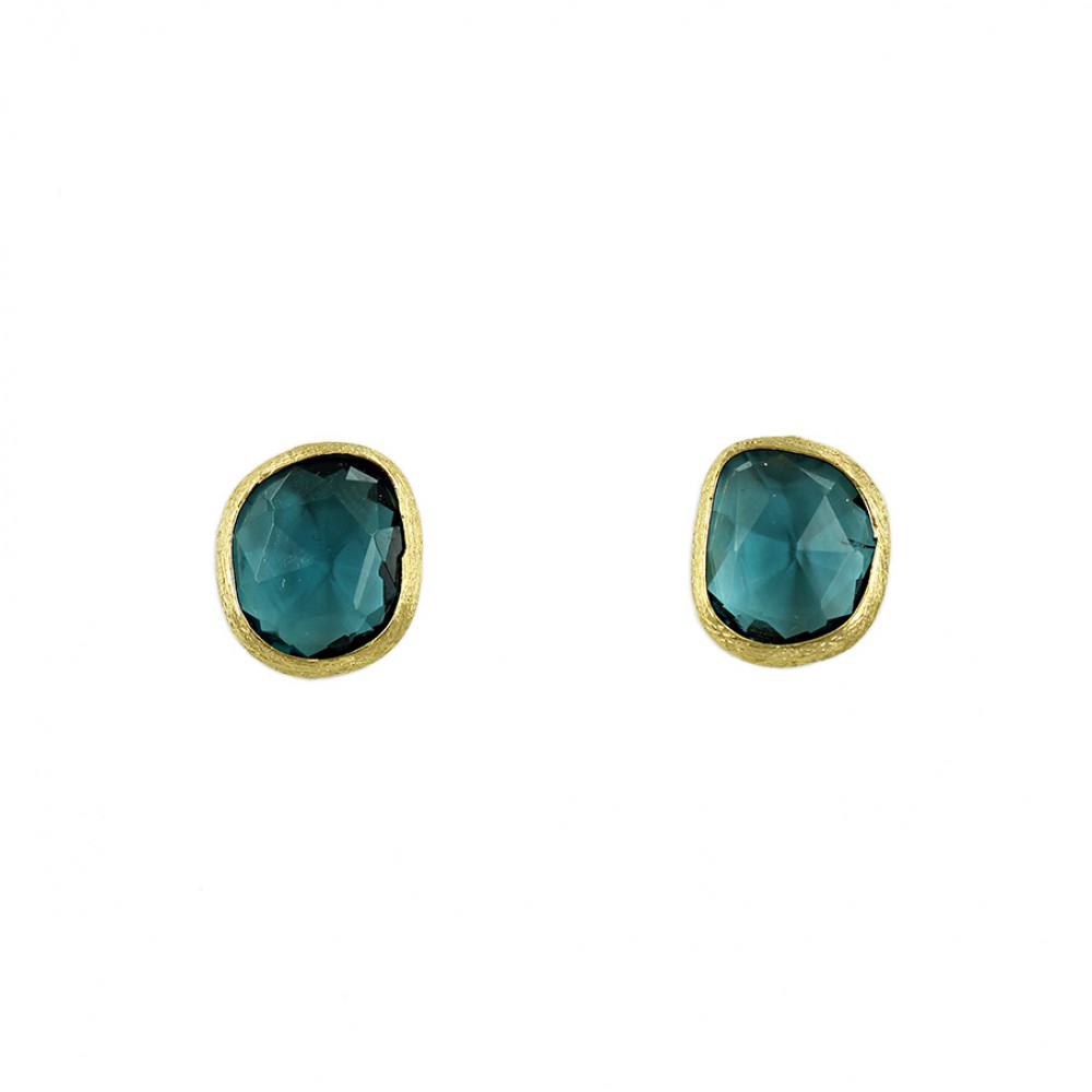 Earrings Yellow gold K14 with London Blue Topaz Code 012387