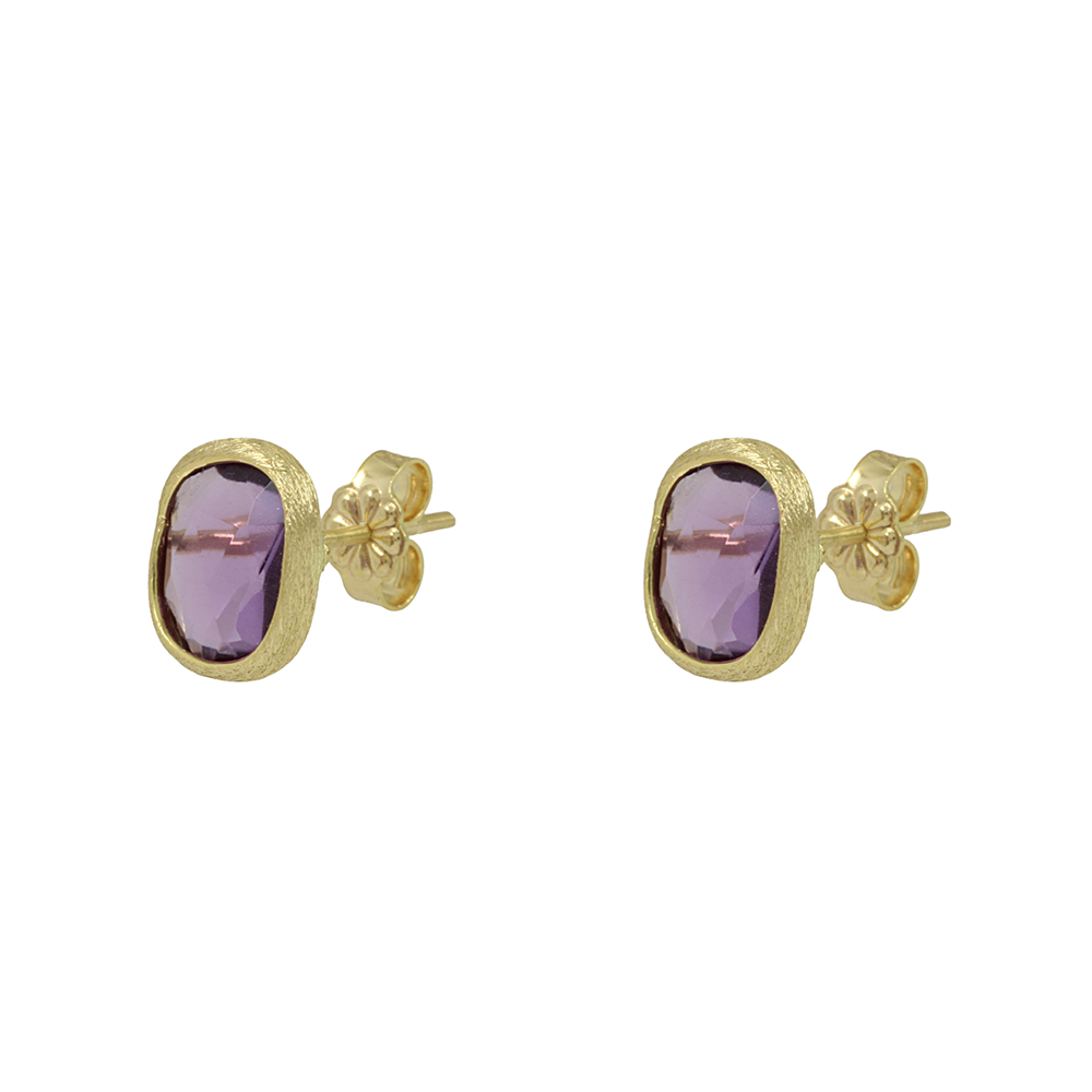 Earrings Yellow gold K14 with Amethyst Code 012388
