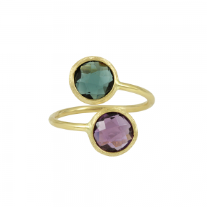 Ring Yellow gold K14 with London Blue Topaz and Amethyst Code 012397