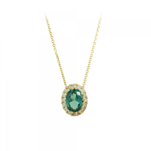 Rosette necklace Yellow gold K14 with semiprecious stones Code 012418