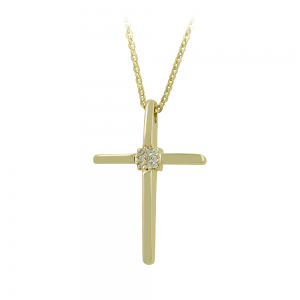 Woman's cross pendant with chain, Yellow gold K14 with semiprecious crystals Code 012423