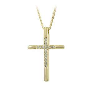 Woman's cross pendant with chain, Yellow gold K14 with semiprecious crystals Code 012424