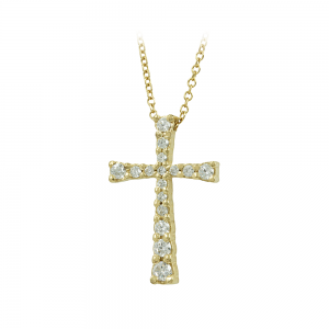 Woman's cross pendant with chain, Yellow gold K14 with semiprecious crystals Code 012453
