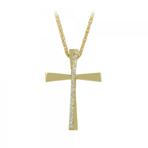 Woman's cross pendant with chain, Yellow gold K14 with semiprecious crystals Code 012454