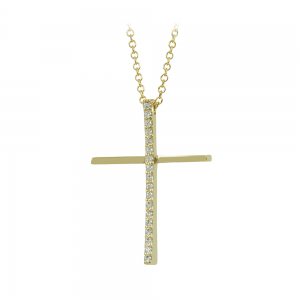 Woman's cross pendant with chain, Yellow gold K14 with semiprecious crystals Code 012455