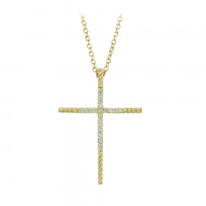 Woman's cross pendant with chain, Yellow gold K14 with semiprecious crystals Code 012456