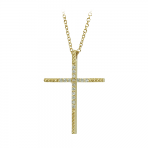 Woman's cross pendant with chain, Yellow gold K14 with semiprecious crystals Code 012456