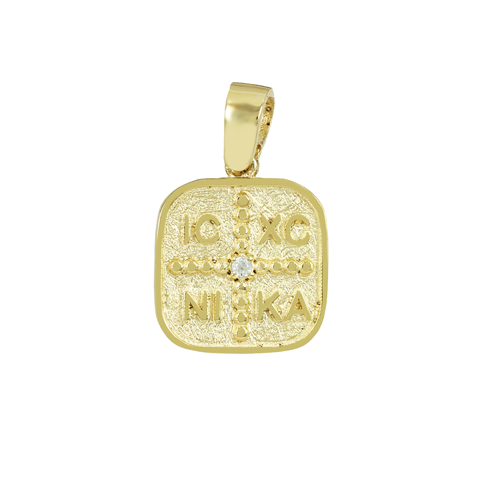 Christian pendant Yellow gold K14 with semiprecious crystal Code 012463